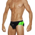 Costume da bagno da uomo nero con inserti verde neon e coulisse regolabile in vita - M / Nero