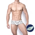 Herren Badehose mit schwarzem Bambusdruck und herausnehmbarer Polsterung im Vorderteil - M / Weißer schwarzer Bambusdruck (mit Polsterung)