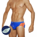 Détail du slip de bain bleu et orange pour hommes avec cordon et coussinet amovible - Bleu Royal Et Orange