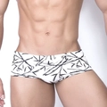 Herren Badehose mit elegantem schwarzem Tusche-Bambusdruck auf weißem Stoff - M / Weiß