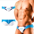 Maillot de bain sexy pour homme à empiècements bleu et blanc avec logo UXH sur blanc - M / Blanc