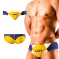 Maillot de bain pour hommes en jaune et bleu marine avec motif patchwork et logo UXH - M / Jaune