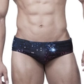 Herren Badeslip mit niedriger Taille und digitalem Mosaikmuster in Dunkelblau und Lila - M / Blauer Pixel-Druck