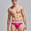 Maillot de bain pour hommes taille basse rose avec ceinture blanche contrastée chic - L / Rose Rouge