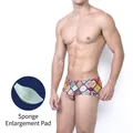 Costume da bagno uomo con stampa geometrica, vita bassa e imbottitura in spugna - M / Stampa Patchwork Turco
