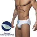 Maillot de bain blanc pour homme avec cordon bleu et rembourrage push-up amovible - M / Avec Bonnet / Blanc