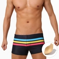 Short de bain noir pour homme avec taille rayée et rembourrage amovible inclus - M / Rayures Colorées Avec Bonnet / Noir