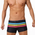Pantaloncini da nuoto neri da uomo con strisce tricolori ed elastico in vita su modello - M / Boxer a Strisce Nero