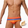 Herren Badehose in hellem Orange mit Streifenbund und herausnehmbarem Polsterzubehör - M / Orange