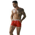 Men's red quick-dry swim trunks with white contrast binding and drawstring waist - M / Red