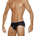 Slip de bain noir pour homme avec empiècements en résille et cordon de serrage réglable - M / Noir