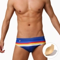 Königsblaue Herren Badehose mit bunten Streifen und herausnehmbarer Polsterung - M / Dunkelblau