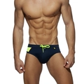 Maillot de bain homme bleu marine en nylon avec détails jaune fluo et cordon contrasté - M / Bleu foncé