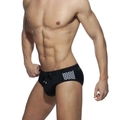 Bikini de bain noir pour homme taille basse avec motifs triangles blancs et cordon - M / Noir