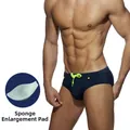 Maillot de bain bleu marine pour hommes avec cordon vert fluo et rembourrage - M / Bleu Foncé Avec Rembourrage