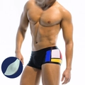 Maillot de bain homme taille basse avec design Mondrian et rembourrage amovible - M / Avec Coque / Noir