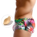 Herren-Badehose mit tropischem Palmenmuster und herausnehmbaren Polstern für Komfort - M / Mehrfarbiger Tropischer Druck