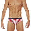 Herren-Badeslip im Marine-Stil mit rot-weißen Streifen und Kordelzug am elastischen Bund - M / Rot