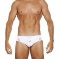 Weiße Herren-Badehose mit Mesh-Einsätzen an den Seiten und Kordelzug am Bund - M / Weiß
