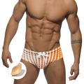Herren Badehose mit niedriger Taille, orangefarbenen Punkten, Kordelzug und herausnehmbarem Cup - M / Mit Cup / Orange