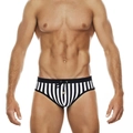 Sexy Herren Badehose mit schwarz-weißen Längsstreifen und elastischem Logobund - M / Schwarz-weiße Streifen