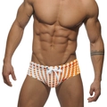 Herren-Badeslip in Weiß mit orangefarbenen Punkten und Kordelzug am elastischen Bund - M / Orange