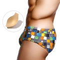 Pantaloncini da nuoto uomo con stampa tropicale e imbottitura interna rimovibile - M / Quadrati grigi con coppa