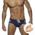 Slip de bain bleu marine pour homme avec rayures latérales et rembourrage amovible - M / Bleu Marine (Avec Coques)