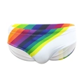 Slip de bain blanc pour homme avec rayures arc-en-ciel et taille élastique - M / Blanc