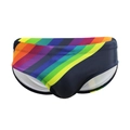 Slip de bain sexy pour hommes avec patchwork à rayures arc-en-ciel et tissu bleu - M / Noir