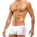Sexy weiße Herren-Badehose mit tiefem Bund und atmungsaktiven Mesh-Seiteneinsätzen - M / Weiß