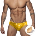 Herren Badehose in Gelb-Metallic mit Kordelzug und herausnehmbarem Schwamm-Push-Up-Pad - M / Gold