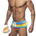 Regenbogenfarbene Herren-Badehose mit Kordelzug und herausnehmbaren Polstern im Set - M / Regenbogen Blau