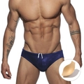 Men's shiny dark blue swim briefs with white drawstring and contour cup insert - Dark Blue