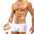 Pantaloncini da nuoto bianchi da uomo con inserti in rete e imbottitura protettiva - M / Con Coppa / Bianco
