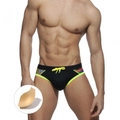 Slip de bain sexy pour hommes avec motifs mosaïques colorés et bonnet rembourré - M / Noir Avec Bonnet