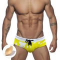 Men's yellow camo swim briefs with drawstring waistband and removable contour pad - M / Yellow (With Protective Pad)