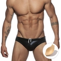 Glänzende schwarze Herren-Badehose in Lederoptik mit U-konvexem Design und Einlagepad - M / Schwarz
