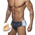 Sexy Herren-Bikini-Badehose mit schwarz-weißen Streifen und abnehmbarem Cup-Polster - M / Schwarz-weiß Gestreifter Stil (Mit Cups)
