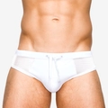 Herren Badehose in Weiß mit atmungsaktiven Mesh-Einsätzen und Kordelzug am Bund - M / Weiß