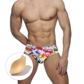Herren Badehose mit Pop-Art Comic-Print und herausnehmbarer Schwamm-Einlage - M / Mehrfarbiges Graffiti (Mund mit Cup)