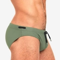 Men's low-waist army green swim briefs with adjustable drawstrings and metallic tips - Army Green