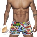 Badehose für Herren mit Comic-Print, Pop-Art-Muster und herausnehmbarem Schaumpolster - M / Mehrfarbiger Cartoon-Graffiti-Druck