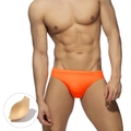 Men's bright orange low-waist swim briefs with removable contour sponge padding insert - M / Orange