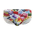 Men's comic graffiti swim briefs in white with colorful pop art prints and elastic waist - M / Color Graffiti