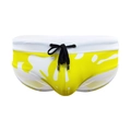 Herren Badehose mit abstraktem Muster in Gelb und Weiß und Kordelzug am Bund - M / Gelb