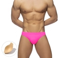 Bright pink sexy men's triangle swim briefs with removable push up sponge pad - M / Fluorescent Pink