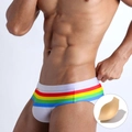 Regenbogenfarbene Herren Badehose mit niedriger Taille und herausnehmbarem Contour-Pad - M / Weiß