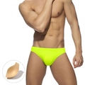 Men's neon green slim swim briefs with removable contour cup pad for beach wear - Neon Green
