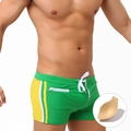Men's green color-block swim trunks with drawstring, zipper pocket and removable cups - Green